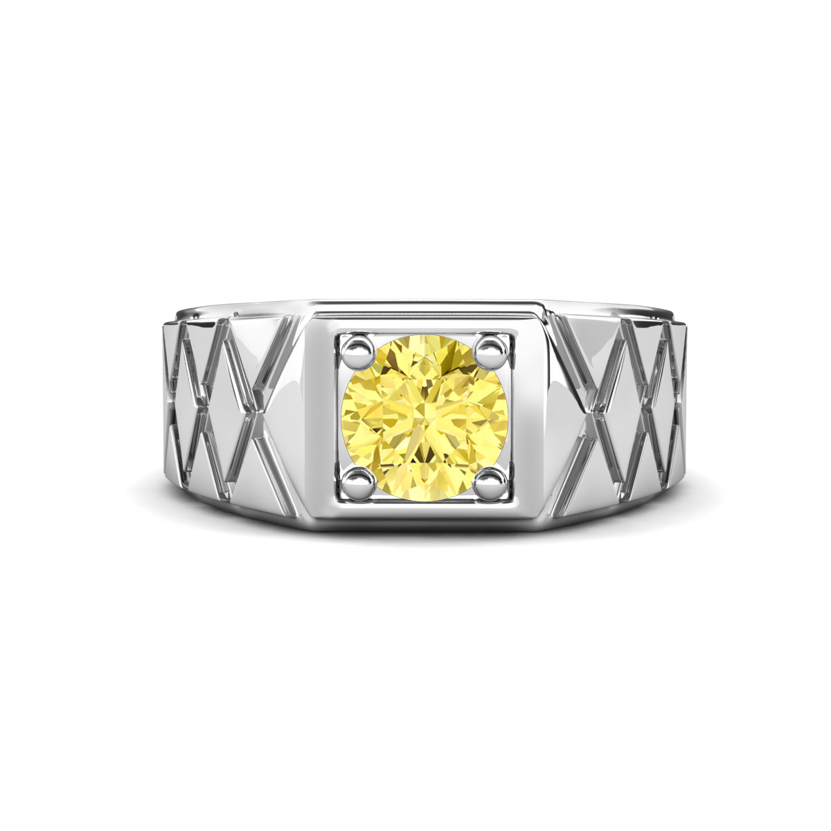 Jabari 0.95 ct Yellow Sapphire (6.00 mm) Criss Cross Design Shank Solitaire Men Band (9.5 mm) 
